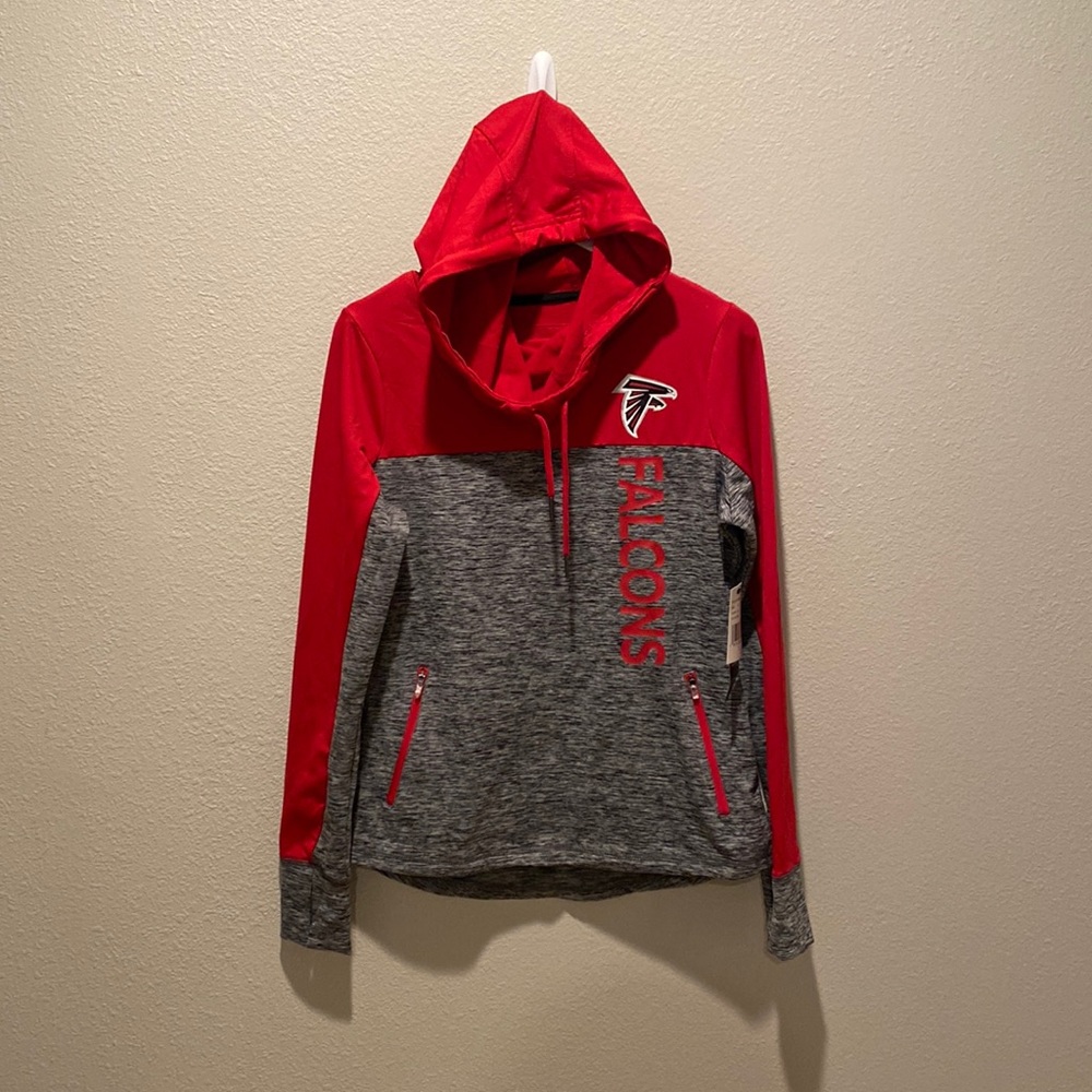 NWT Atlanta Falcons Women's Hoodie Small‎ NFL Team Apparel Red Gray Thumbholes